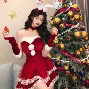 セクシーバニーガール サンタ コスプレ6点セット うさぎ クリスマス フリー　 ベビードール コスプレ衣装 セクシーランジェリー メイド