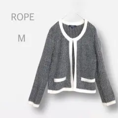 【ROPE】　ノーカラー　ニットカーディガン　ラメ　ショート丈　ツイード　高見え