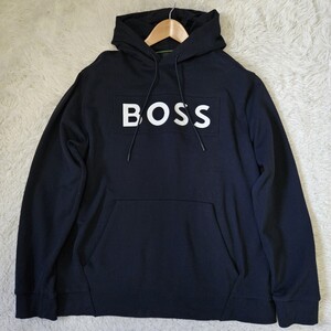 美品 現行 HUGO BOSS【希少サイズ ＸL 胸元 デカロゴ パーカー】ヒューゴ・ボス プルオーバー スウェット トレーナー ブラック 黒 大谷翔平