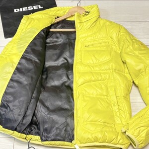 極美品/XLサイズ相当●DIESEL ディーゼル ダウンジャケット 肉厚 極暖 収納フード付 2way イエロー 黄 アウター ブルゾン メンズ 裏地光沢