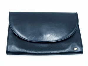 HANAE MORI ハナエモリ レザー クラッチ バッグ 黒 ■■ ☆ eac3 レディース