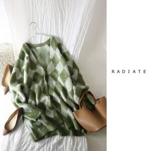 超美品☆ラディエイト RADIATE☆洗える ウール混 ダイヤ柄 カーディガン SCOT CLUB☆E-M 0340