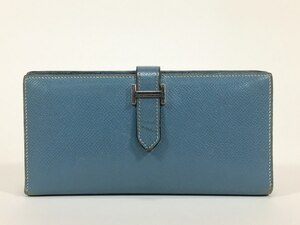 エルメス 長財布 ベアン レザー ブルー 【人気 美品】 返品保証