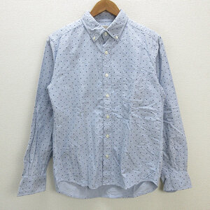 s■ユナイテッドアローズ/GLR ドット柄 総柄 長袖BDシャツ【L】水色系/MENS/106【中古】