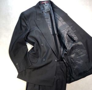 新品【サイズA6 L★定価5.8万 礼服】4Bダブルスーツ 喪服 漆黒の黒 ブラックフォーマル 背抜き ノーベンツ 2タック 冠婚葬祭 セットアップ