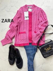 ZARA ザラ★タグ付き未使用★大人可愛い★キレイ色 ケーブル ニットカーディガン 羽織り★ピンク Mサイズ 1041