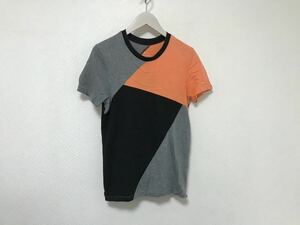 本物アルマーニエクスチェンジARMANI AXコットン切り替えし半袖Tシャツメンズサーフアメカジストリートグレー黒オレンジ柄XS