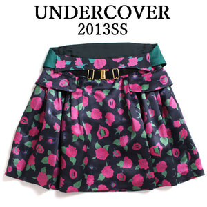 2013SS 新品 UNDERCOVER 薔薇・リップ・チェリー・目玉柄 シルク スカート 定価68,250円 2 ブラック アンダーカバー 黒 薔薇