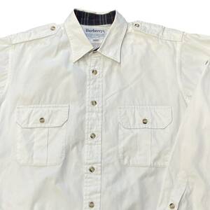 90s USA製 Burberrys London ボタンダウンシャツ L エポレット付き ホワイト マチ付き ノバチェック 長袖 シャツ バーバリー ヴィンテージ