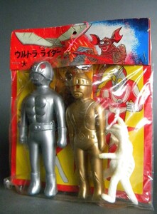 当時物 ★★仮面ライダー＆シルバー仮面 パチ怪獣 !! 昭和40年代 おみやげ 駄菓子屋 ポリ製 まんが 特撮TV ソフビ★★未使用デッドストック