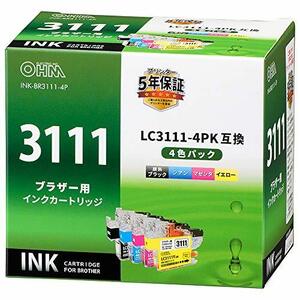 オーム電機 ブラザー互換 LC3111 4色パック INK-BR3111-4P 01-3875 OHM ノーマル