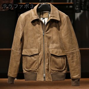 上品A1 フライトジャケット メンズ ミリタリージャケット 空軍 カジュアル 牛革 　本革 革ジャン S～5XL　キャメル