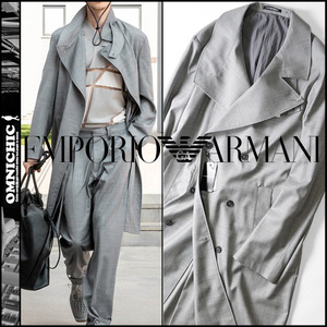 美しいドレープとアシンメトリーラペル■新品伊製20万【EMPORIO ARMANI】ウールダブルグリザイユチェスターコート50L/エンポリオアルマーニ