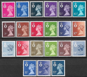 ★1971-81年 イギリスの構成国 北アイルランド - 「エリザベス女王」21種 未使用(MNH)★VR-800