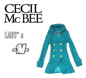 レディースM◇CECIL MC BEE◇ウールAラインコート　エメラルドグリーン