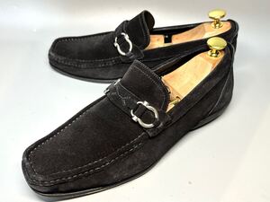 【即決】Salvatore Ferragamoフェラガモ ガンチーニ メンズ 6.5 25cm程度 4976 ビットローファー 黒 本革 革靴 ブラック スエード くつ