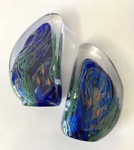 ガラス アクアリウム 置物 作家 サイン 銘 Zellique Art Glass Studios 魚 検）murano ペーパーウェイト ハンドメイド オブジェ 海