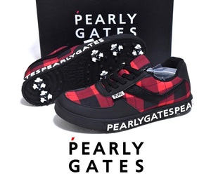 【送料無料】新品 PEARLY GATES ロゴ ローカット ゴルフシューズ 23.5cm 053-1292002 バッファローチェック パーリーゲイツ スパイク