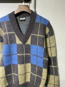 【即決】60s NATIONAL mohair knit モヘア ニット セーター ウール アーガイル柄 総柄 古着 ヴィンテージ ビンテージ