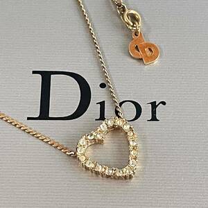 【希少/極美品】 クリスチャン ディオール Christian Dior ネックレス ハート ラインストーン CDロゴ ゴールド パーティー アクセサリー