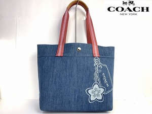 美品★送料無料★ コーチ COACH ウォッシュ デニム グラフィック プリント キャンバス トートバッグ 肩掛け可能