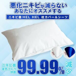 【ニキビケアの新常識】夜間集中型ニキビ対策！寝ながらラクラクニキビケア～ニキビ菌HEL HEL枕カバー〈ネイビー〉