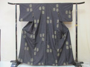 1円 良品 正絹 着物 紬 民芸 和装 和服 黒 オリエンタル更紗 花唐草 高級 袷 身丈151cm 裄65cm【夢職】★★★