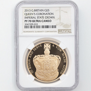2013 英国 エリザベス2世 戴冠60周年記念 5ポンド 金貨 プルーフ NGC PF 70 UC 最高鑑定 完全未使用品 イギリス 金貨