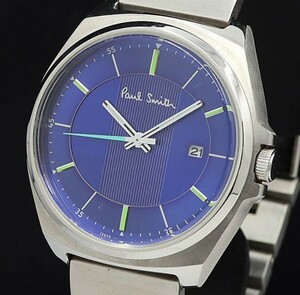 【希少 美品】 ポール・スミス メンズ腕時計 ブルー 付属品 Paul Smith 時計 箱/コマ2/保付 定価約32000円