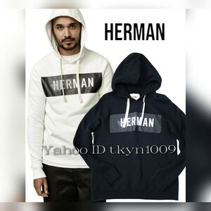 HERMAN HOMME ハーマン “HERMAN” ボックスロゴ BOX フード スウェットパーカー HOODIE　定価　約5万 BLACK ブラック