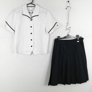 1円 ブラウス スカート 上下2点セット M 夏物 女子 学生服 中学 高校 白 制服 中古 ランクC EY0318