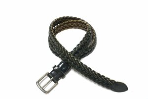 英国製 超美品 Whitehouse Cox ホワイトハウスコックス PLAITED BELT レザー メッシュベルト メンズ 34 85 ダークグリーン系