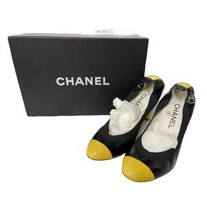 【中古品】CHANEL シャネル パンプス ブラックｘイエロー 37 1/2 (24.5cm) レディースシューズ 箱あり hiL2155RO