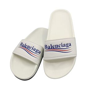 【未使用】バレンシアガ BALENCIAGA 517236 キャンペーンロゴ 36 ラバー シャワー サンダル ビーチサンダル ホワイト