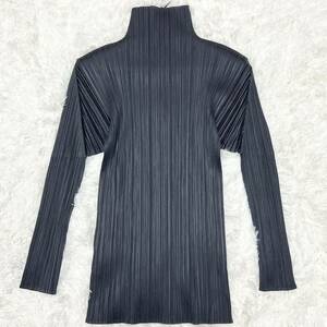 未使用級◎Lサイズ位!!プリーツプリーズ×イッセイミヤケ【伸縮性抜群】PLEATS PLEASE ハイネック 長袖 シャツ カットソー グレー 日本製