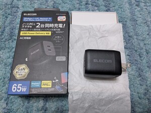 ◎0611u1535　エレコム 充電器 Type-C 2ポート 65W QC3.0対応 Magsafe3対応 折りたたみ式プラグ GaN採用 ブラック ACDC-PD4365BK