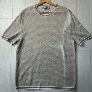 希少サイズ/XL★エルメス/HERMES Hロゴ 総柄 半袖 Tシャツ トップス 薄手 ドライタッチ メンズ ベージュ系 イタリア製