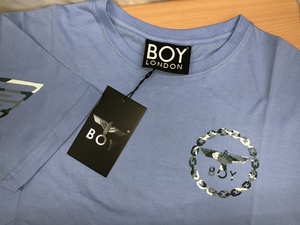 送料無料！半袖Ｔシャツ　ロゴマークカモフラプリント　天竺　ＸＬ相当　サックスブルー　英国ＢＯＹ　ＬＯＮＤＯＮ★未使用格安！002352