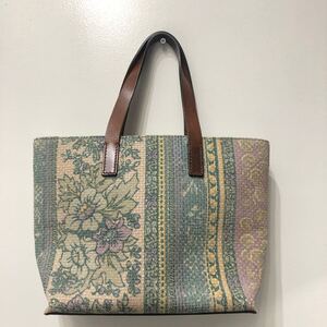 ETRO エトロ ヴィンテージフラワー ハンドバッグ レザー 手提げ 鞄 レディース 花柄 グリーン ブラウン イタリア製 頑丈 おしゃれ トート