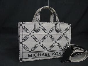 1円 ■美品■ MICHAEL KORS マイケルコース キャンバス 2WAY クロスボディ トート ハンドバッグ ショルダーバッグ ライトグレー系 FJ0928