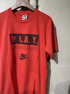 【即決】90s NIKE ナイキ 銀タグ 両面プリント Tシャツ ゴルフ ツアーTee 赤 レッド シングルステッチ USA アメリカ製 オールド 古着 S