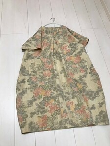 新品未使用★上質紬バルーンワンピース★★着物リメイク★ハンドメイド★花柄紬