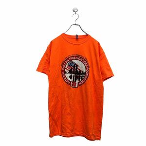 JERZEES 半袖 プリント Tシャツ M ジャージーズ オレンジ レッド ホワイト バックプリント 古着卸 アメリカ仕入 a603-6888