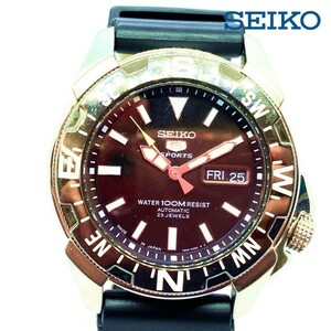 【可動品】SEIKO セイコー 5スポーツ 7S36-02P0 腕時計 デイデイト オートマチック 10水圧対応 ベゼル・文字盤/ブラック 裏スケルトン