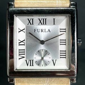 FURLA フルラ 002351-02-7N 腕時計 アナログ クオーツ スクエア レザーベルト シルバー文字盤 2針 アイボリー 新品電池交換済み 動作確認済