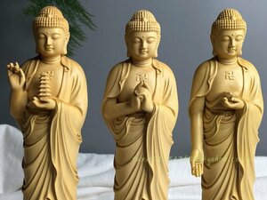 新作　木彫仏教　精密彫刻 仏師で仕上げ品　薬師如来・釈迦如来・阿弥陀如来 三世仏 一式
