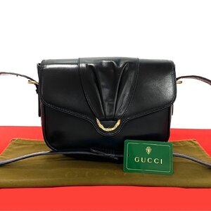 極 美品 希少品 GUCCI グッチ オールドグッチ ヴィンテージ バンブー 金具 レザー 本革 ショルダーバッグ ポシェット ブラック 123-1