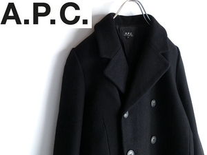 A.P.C. アーペーセー ソフトウールメルトン ダブルコート 36 黒 ブラック ルーマニア製 国内正規品