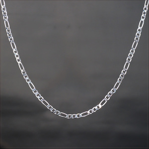 [NECKLACE] SILVER FIGARO CHAIN シルバー 6面 カット 4.5mm ワイド フィガロ チェーン ネックレス 50cm 【送料無料】