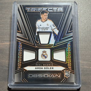 Arda Guler RC - Real Madrid Memorabilia /99 Trifecta Material Electric Etch Orange 2023-24 Panini Obsidian Soccer